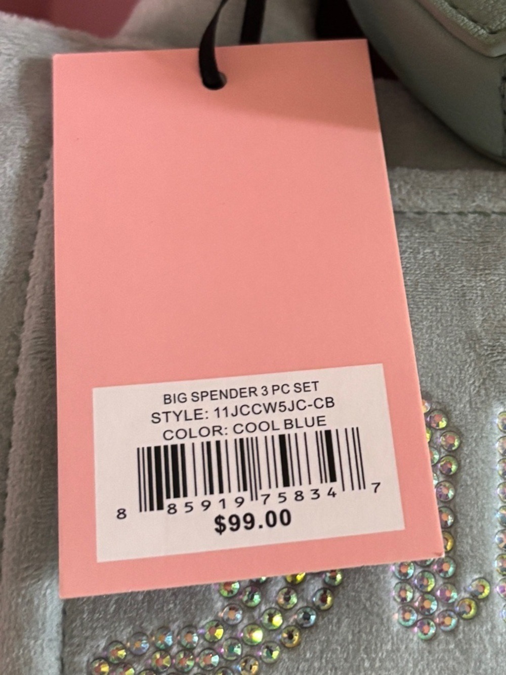 Juicy Couture Big Spender 3-PC –Velour Tote, Barrel Bag & Coin Purse – Cool Blue - Picture 8 of 8